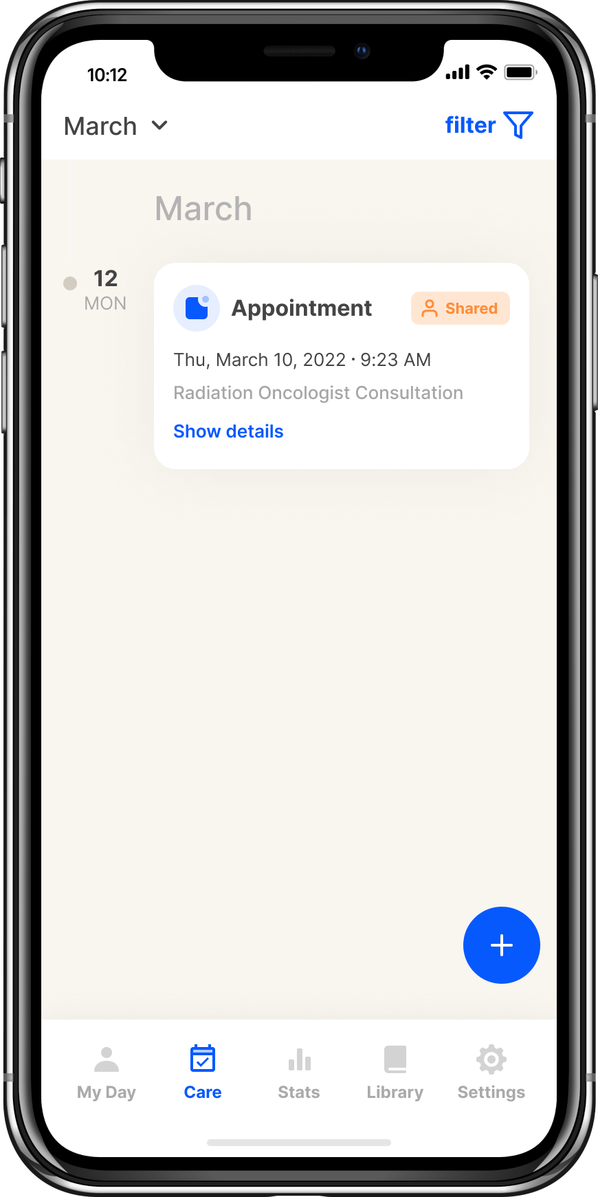 Upcoming appointments organized into a list for planning care