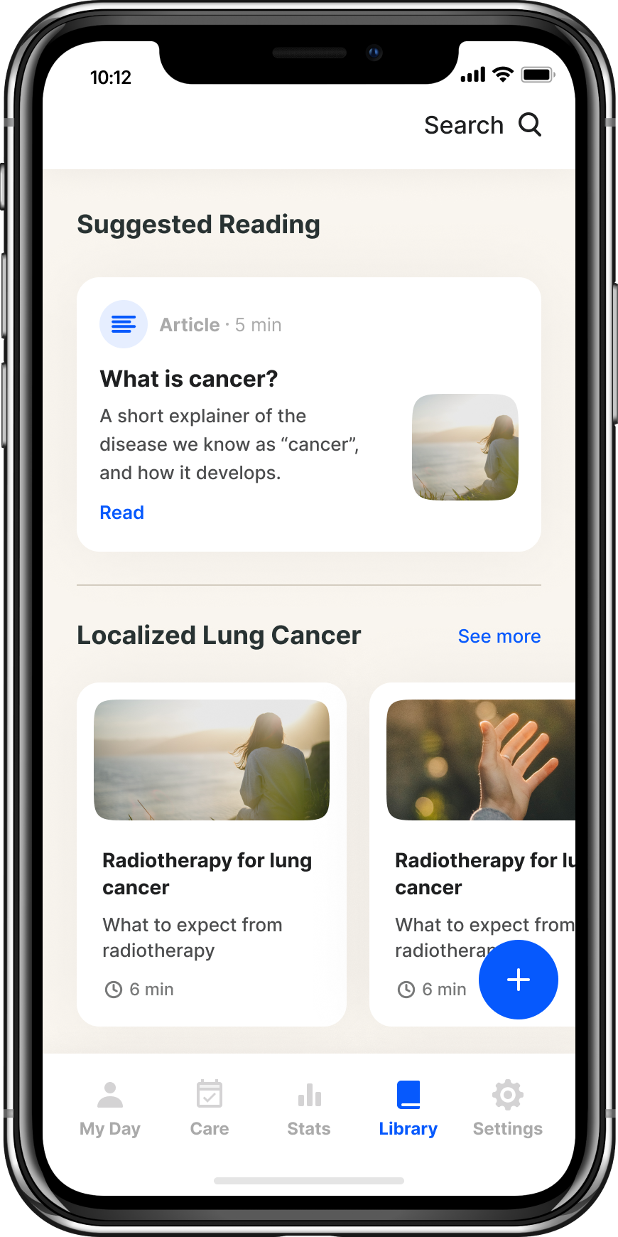 Article library tailored to the patient’s cancer stage and treatment