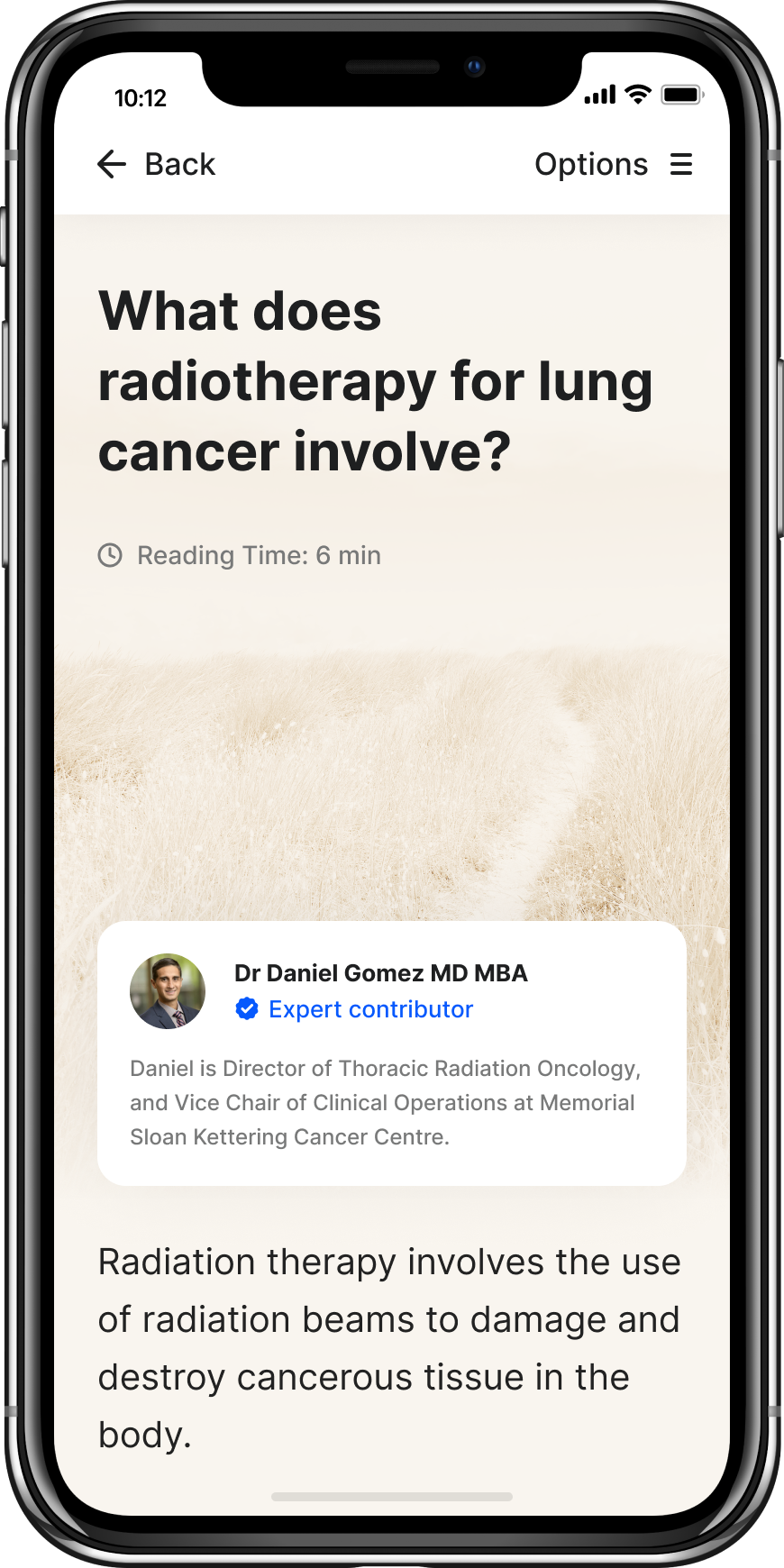 Health information article with an option to pin it to an appointment