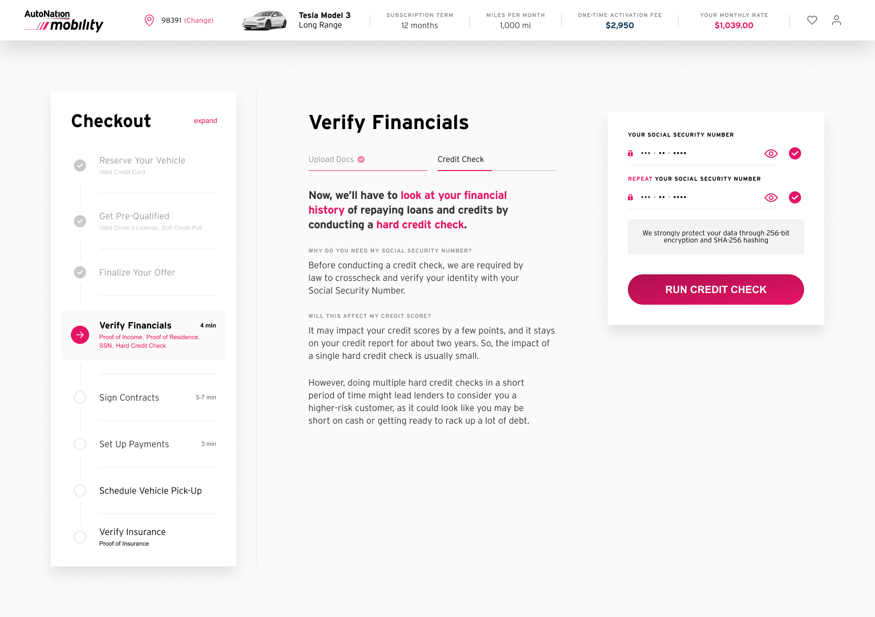 AutoNation checkout and financial verification