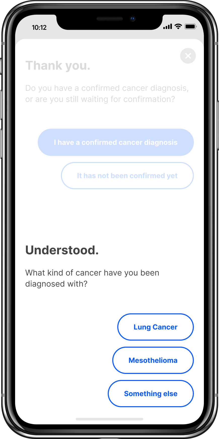Intake survey used to tailor the companion to the patient’s diagnosis, needs, and goals