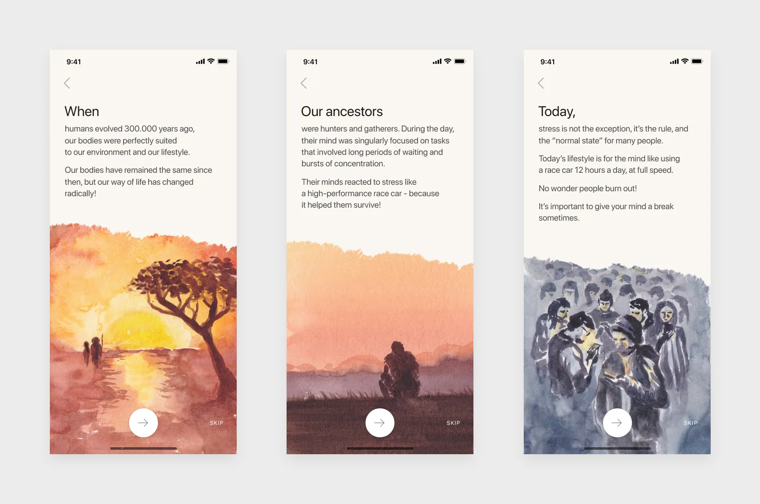 Oak's onboarding screens